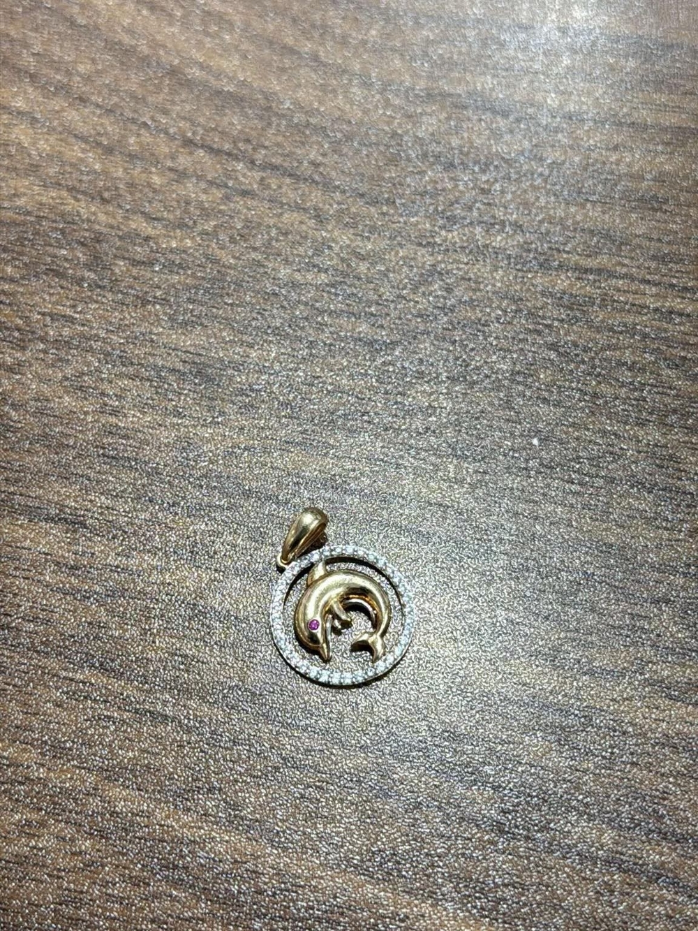 Gold Dolphin Pendant with Clear Stone Halo